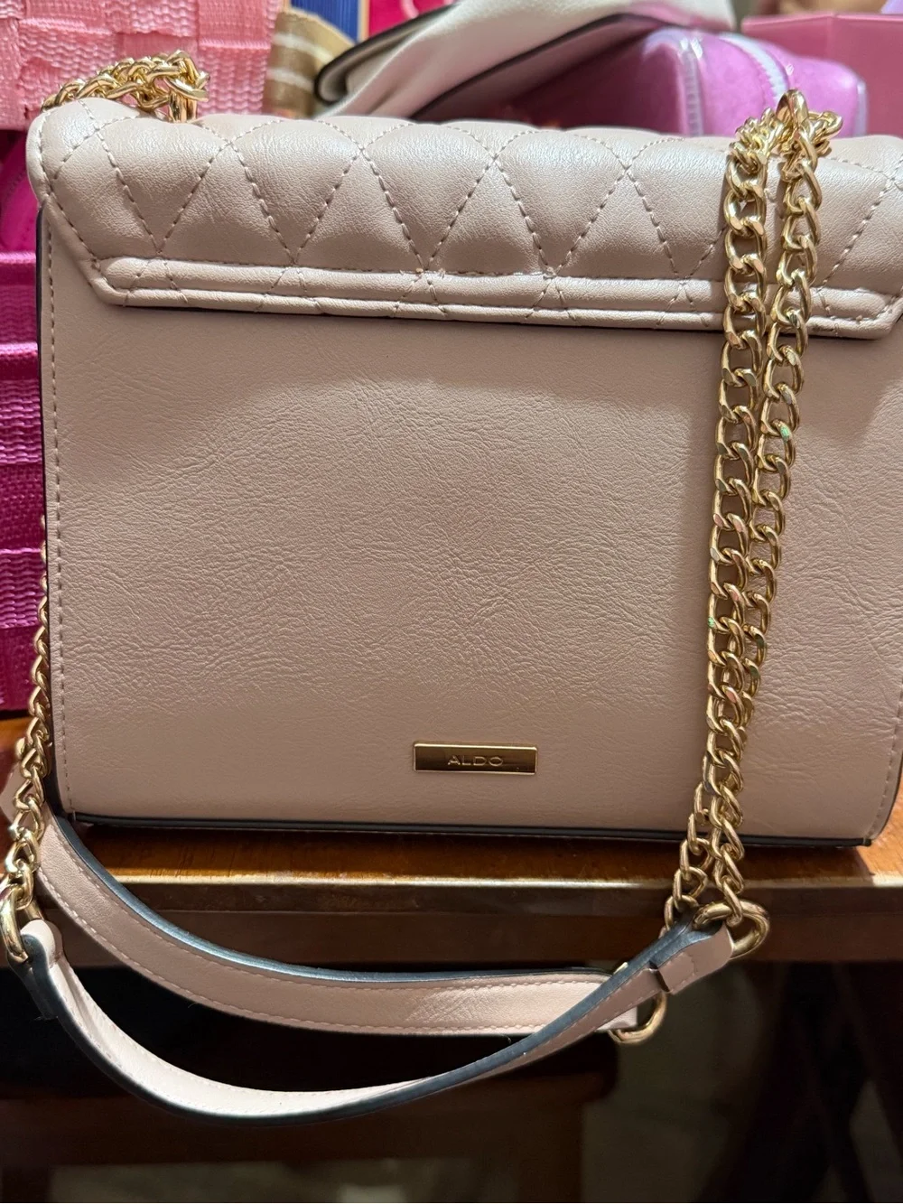 ALDO Quilted Cream Shoulder Bag with Gold Chain